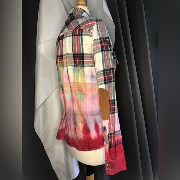 ❤️ L.O.G.G. By H&M dip-dyed tie-dyed plaid shirt 42 / 12 one of one - Picture 9 of 15